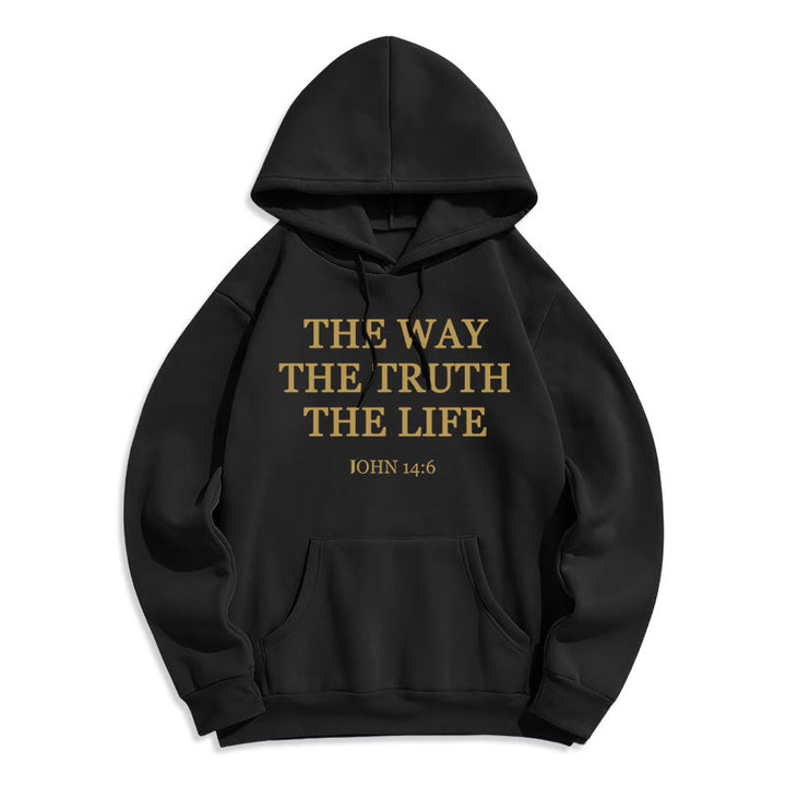 Christianartworkshop The Way The Truth The Life Scripture Fleece Lined Polyester Hoodie - Black - 2XL - image 1