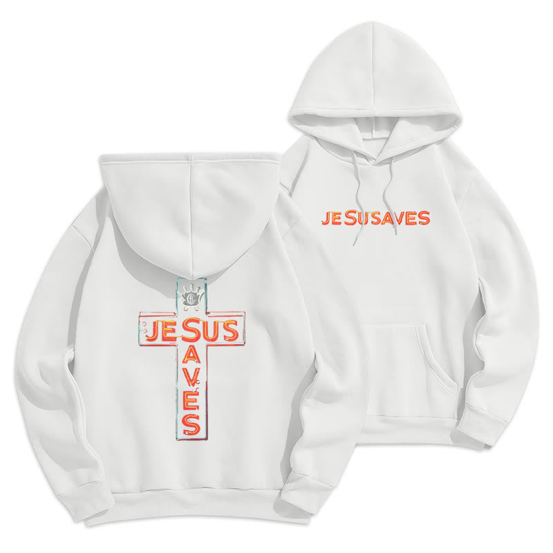 Christianartworkshop Jesus Saves Cross Graphic Faith Statement Fleece Lined Polyester Hoodie - White - 2XL - image 3