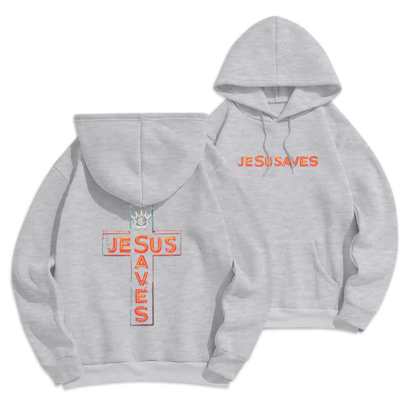 Christianartworkshop Jesus Saves Cross Graphic Faith Statement Fleece Lined Polyester Hoodie - Grey - 2XL - image 6