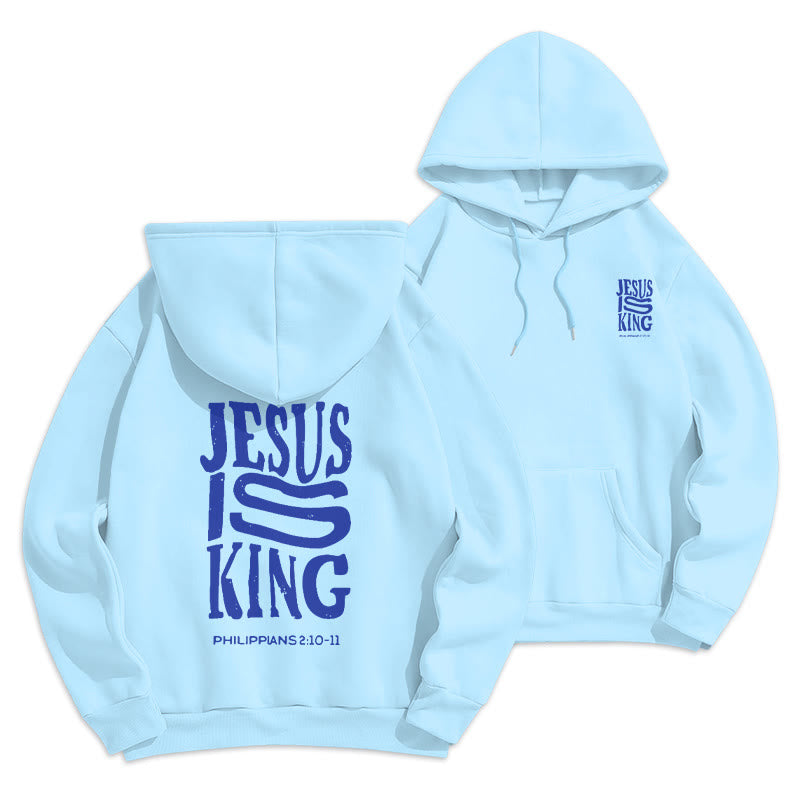 Christianartworkshop Bold Street Style Jesus Is King Bold Fleece Lined Polyester Hoodie - Blue - 2XL - image 3