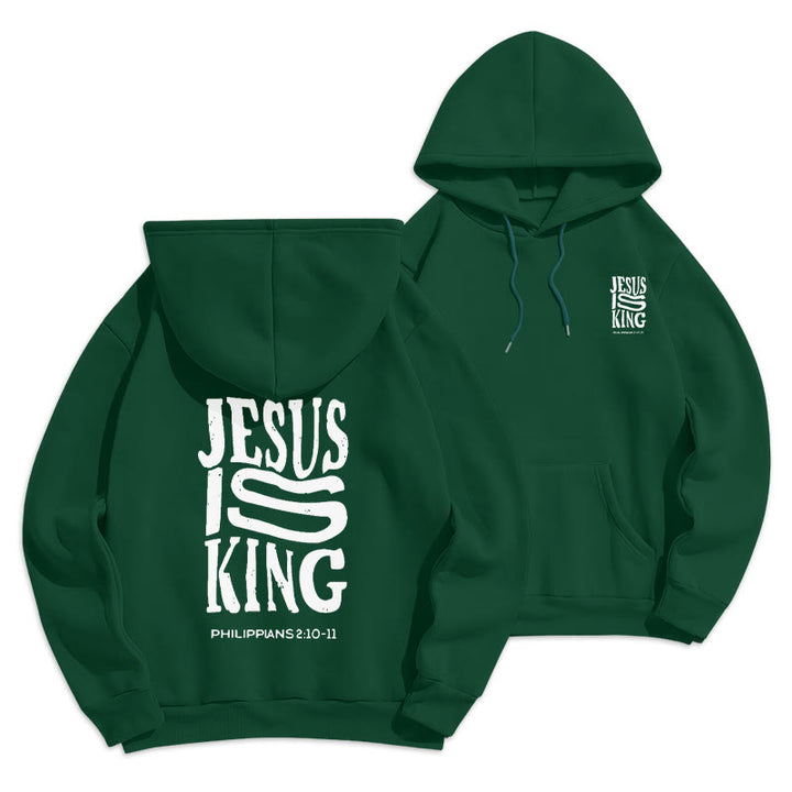 Christianartworkshop Bold Street Style Jesus Is King Bold Fleece Lined Polyester Hoodie - Green - 2XL - image 8