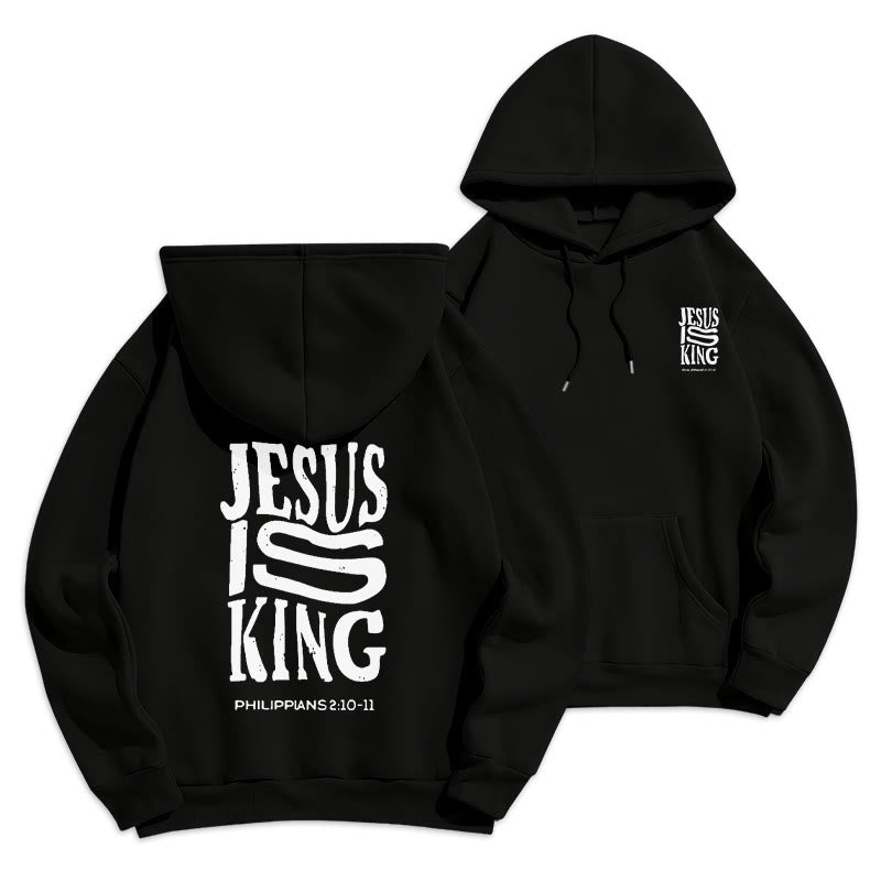 Christianartworkshop Bold Street Style Jesus Is King Bold Fleece Lined Polyester Hoodie - Black - 2XL - image 9