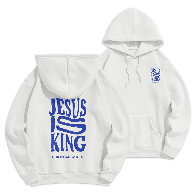 Christianartworkshop Bold Street Style Jesus Is King Bold Fleece Lined Polyester Hoodie - White - 2XL - image 4