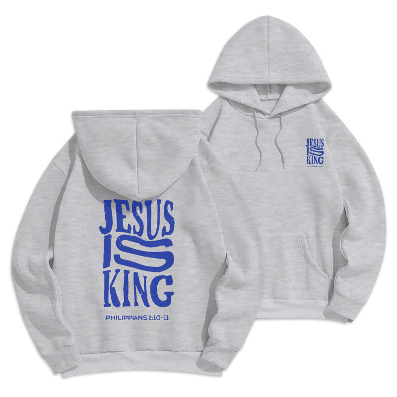 Christianartworkshop Bold Street Style Jesus Is King Bold Fleece Lined Polyester Hoodie - Grey - 2XL - image 3