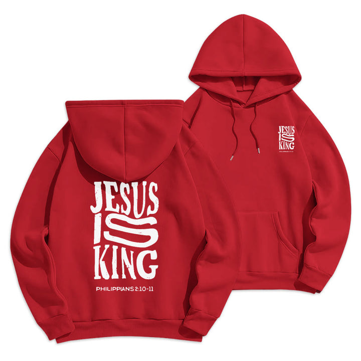 Christianartworkshop Bold Street Style Jesus Is King Bold Fleece Lined Polyester Hoodie - Red - 2XL - image 6
