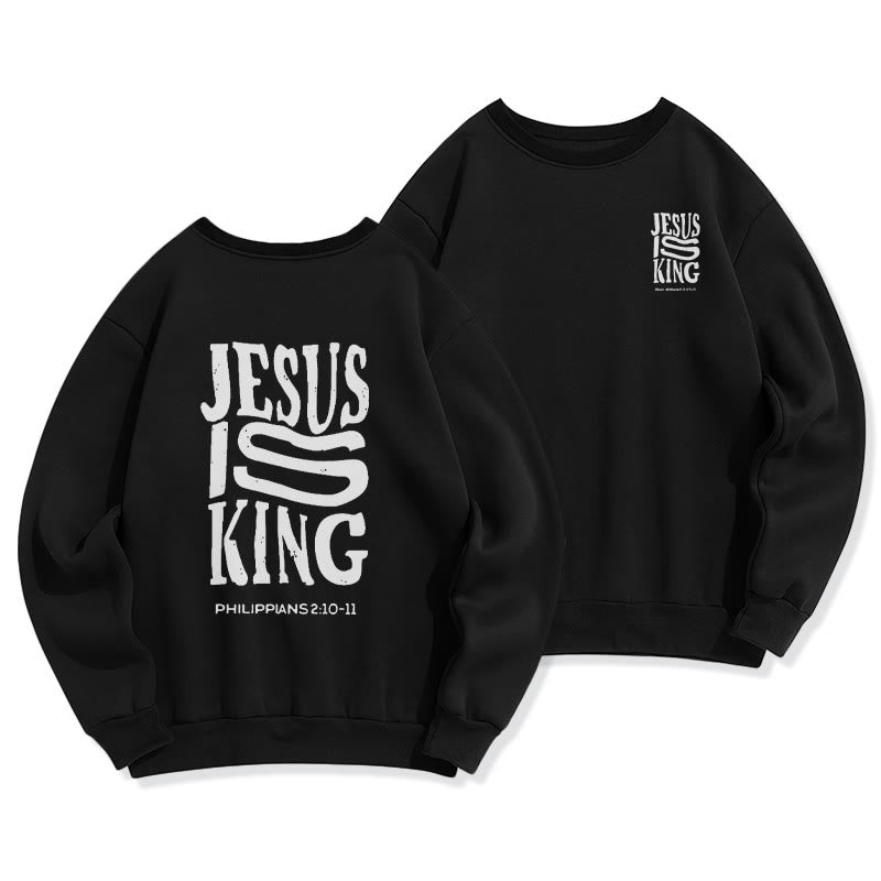 Christianartworkshop Bold Street Style Jesus Is King Bold Fleece Lined Polyester Sweatshirt - Black - 2XL - image 6