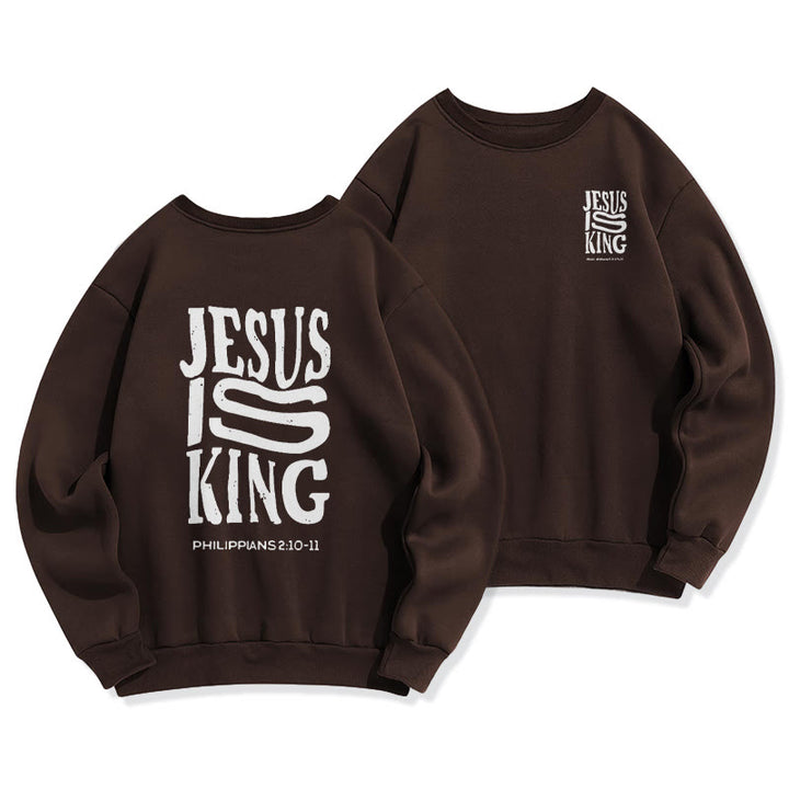Christianartworkshop Bold Street Style Jesus Is King Bold Fleece Lined Polyester Sweatshirt - Brown - 2XL - image 7