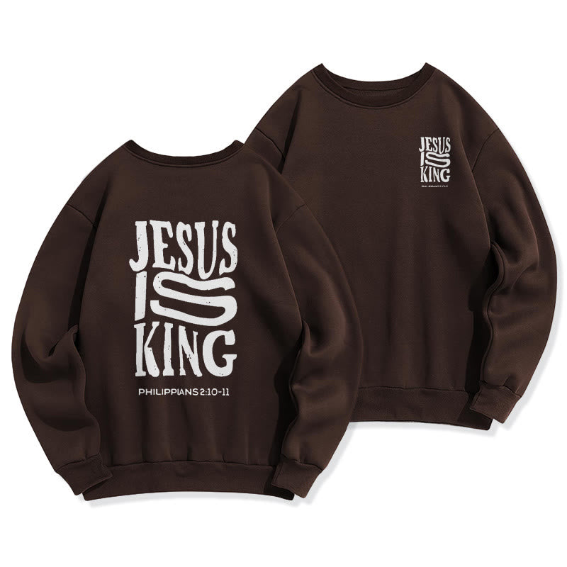 Christianartworkshop Bold Street Style Jesus Is King Bold Fleece Lined Polyester Sweatshirt - Brown - 2XL - image 5