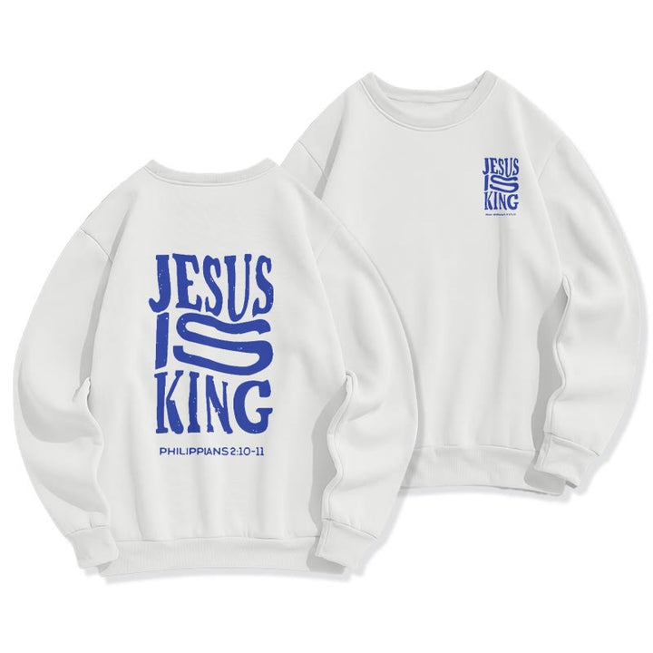 Christianartworkshop Bold Street Style Jesus Is King Bold Fleece Lined Polyester Sweatshirt - White - 2XL - image 2