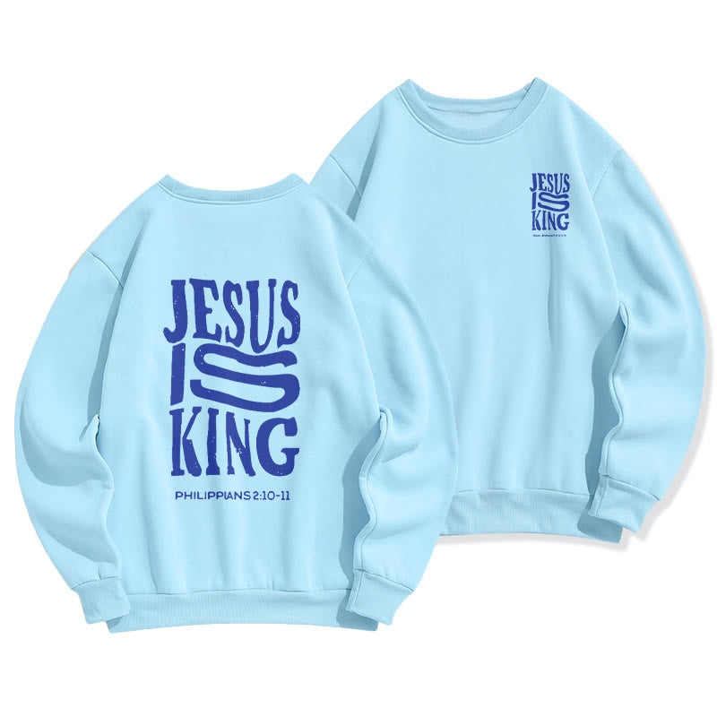 Christianartworkshop Bold Street Style Jesus Is King Bold Fleece Lined Polyester Sweatshirt - Blue - 2XL - image 3