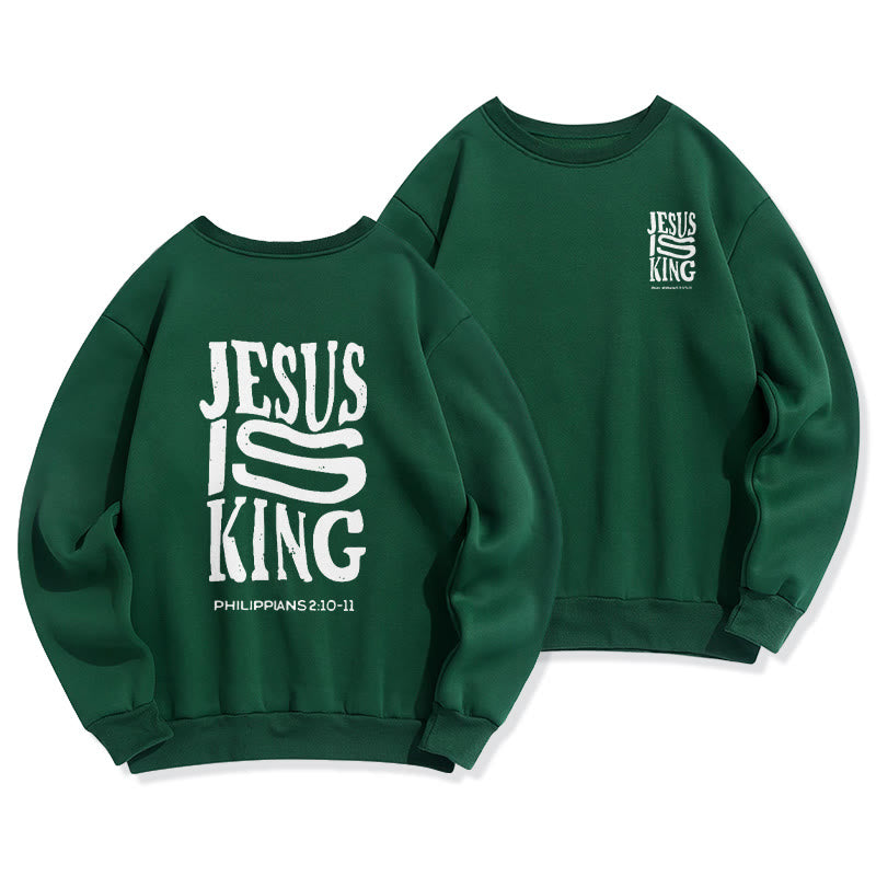 Christianartworkshop Bold Street Style Jesus Is King Bold Fleece Lined Polyester Sweatshirt - Green - 2XL - image 5