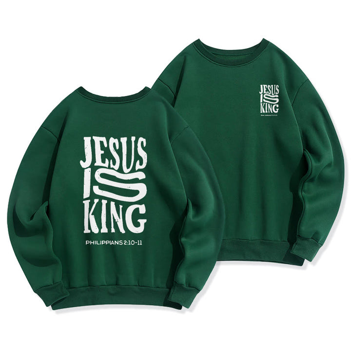 Christianartworkshop Bold Street Style Jesus Is King Bold Fleece Lined Polyester Sweatshirt - Green - 2XL - image 5