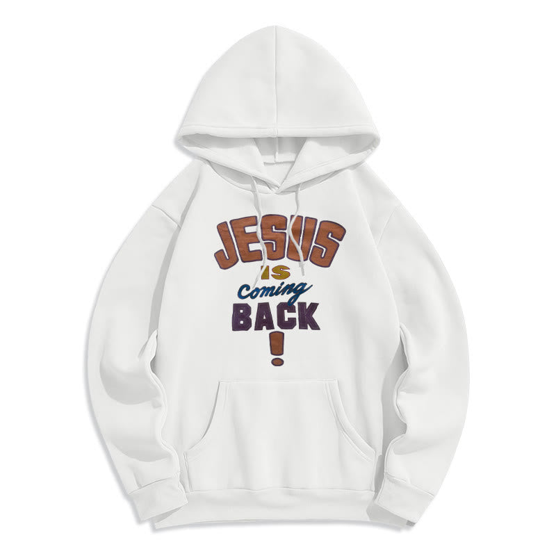 Christianartworkshop Modern Street Style Jesus Is Coming Back Fleece Lined Polyester Hoodie - White - 2XL - image 1
