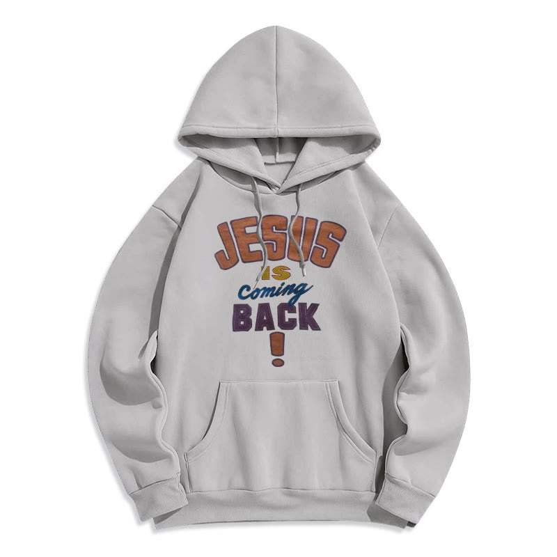 Christianartworkshop Modern Street Style Jesus Is Coming Back Fleece Lined Polyester Hoodie - Grey - 2XL - image 1