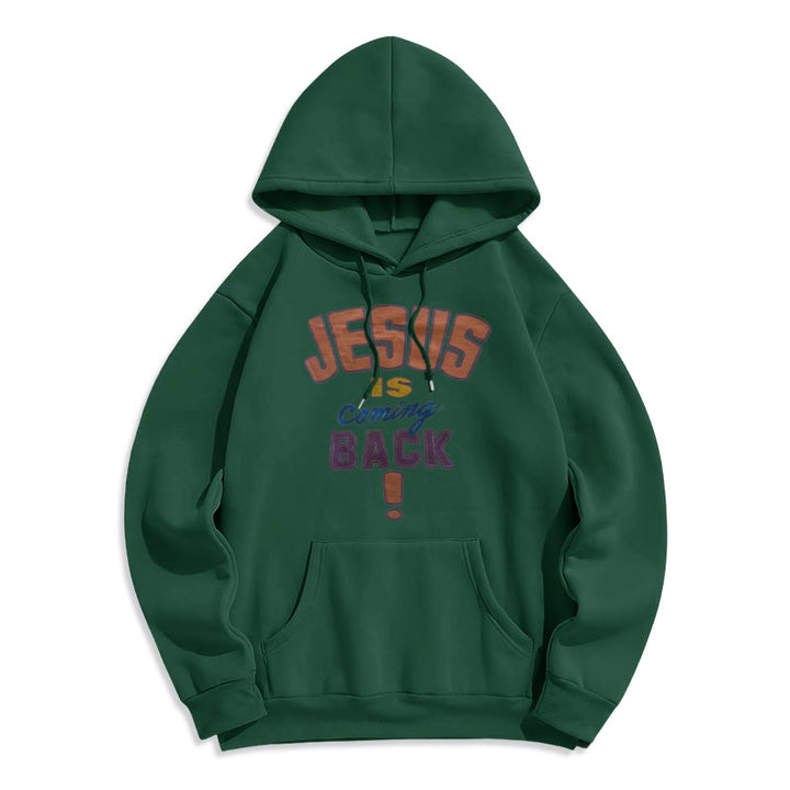 Christianartworkshop Modern Street Style Jesus Is Coming Back Fleece Lined Polyester Hoodie - Green - 2XL - image 7