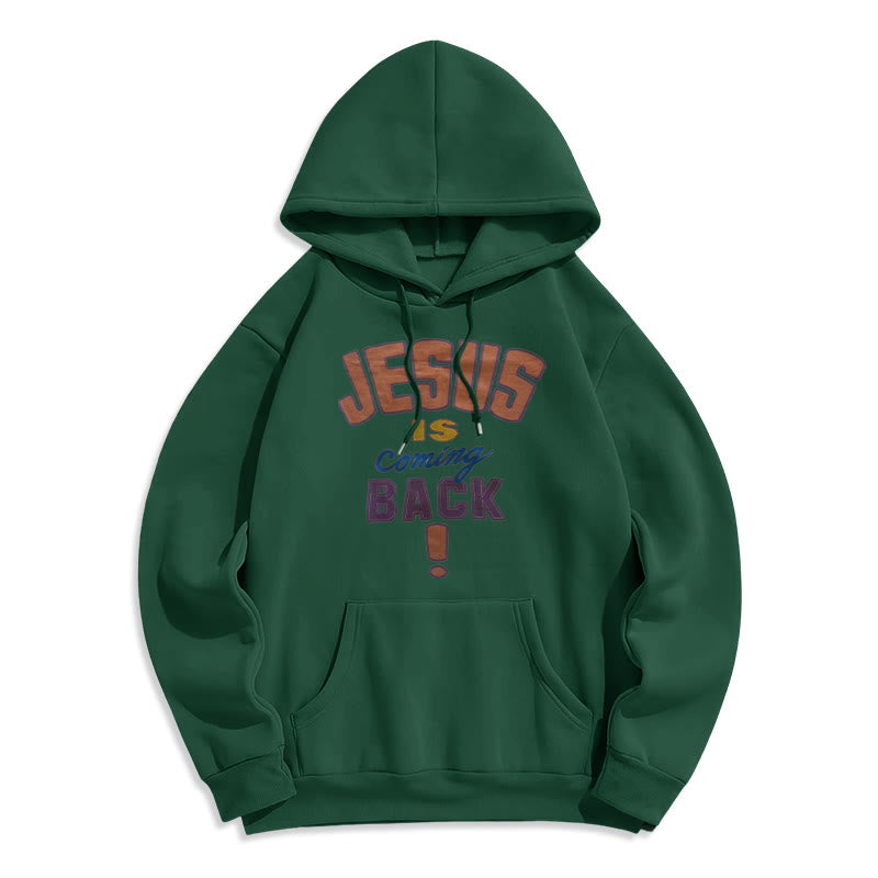Christianartworkshop Modern Street Style Jesus Is Coming Back Fleece Lined Polyester Hoodie - Green - 2XL - image 5