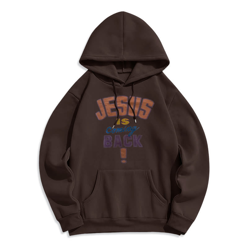Christianartworkshop Modern Street Style Jesus Is Coming Back Fleece Lined Polyester Hoodie - Brown - 2XL - image 6