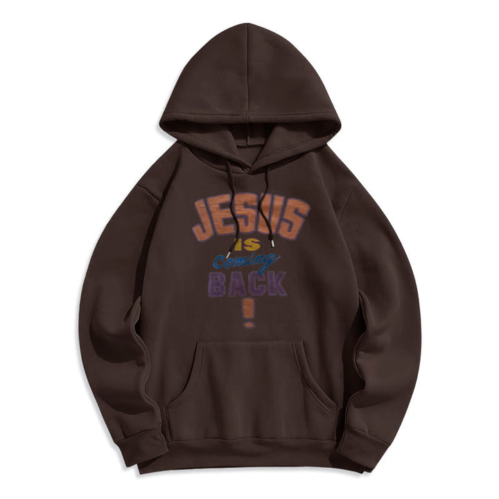 Christianartworkshop Modern Street Style Jesus Is Coming Back Fleece Lined Polyester Hoodie - Brown - 2XL - image 4