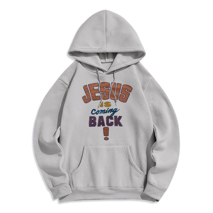 Christianartworkshop Modern Street Style Jesus Is Coming Back Fleece Lined Polyester Hoodie - Grey - 2XL - image 1