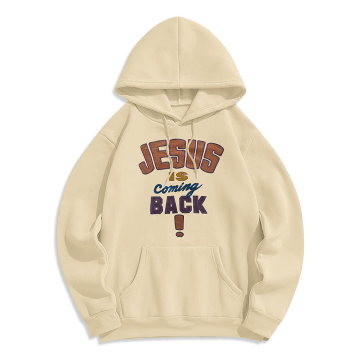 Christianartworkshop Modern Street Style Jesus Is Coming Back Fleece Lined Polyester Hoodie - Beige - 2XL - image 4