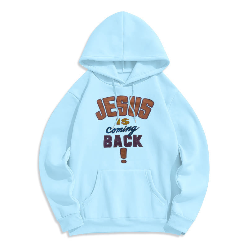Christianartworkshop Modern Street Style Jesus Is Coming Back Fleece Lined Polyester Hoodie - Blue - 2XL - image 3