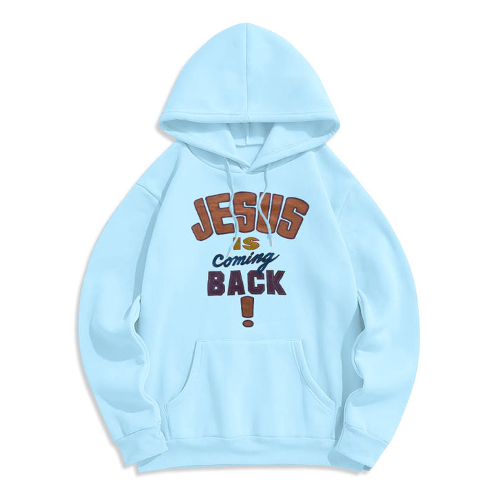 Christianartworkshop Modern Street Style Jesus Is Coming Back Fleece Lined Polyester Hoodie - Blue - 2XL - image 3