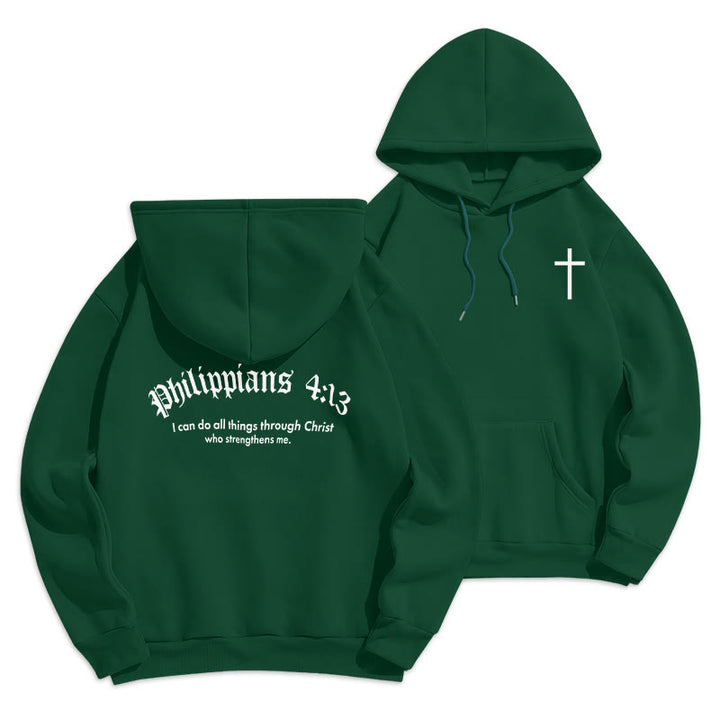 Christianartworkshop Quotation Style Bold Faith in Philippians 413 Fleece Lined Polyester Hoodie - Green - 2XL - image 5