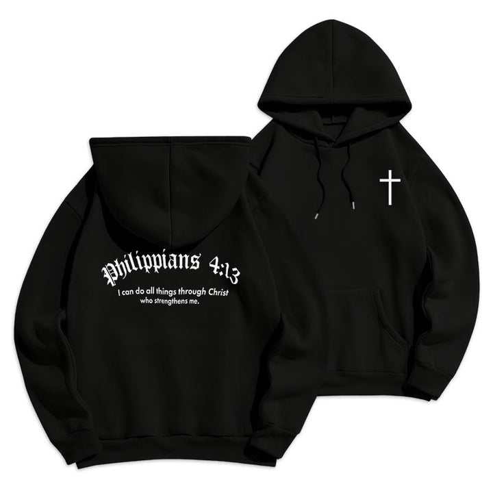 Christianartworkshop Quotation Style Bold Faith in Philippians 413 Fleece Lined Polyester Hoodie - Black - 2XL - image 4