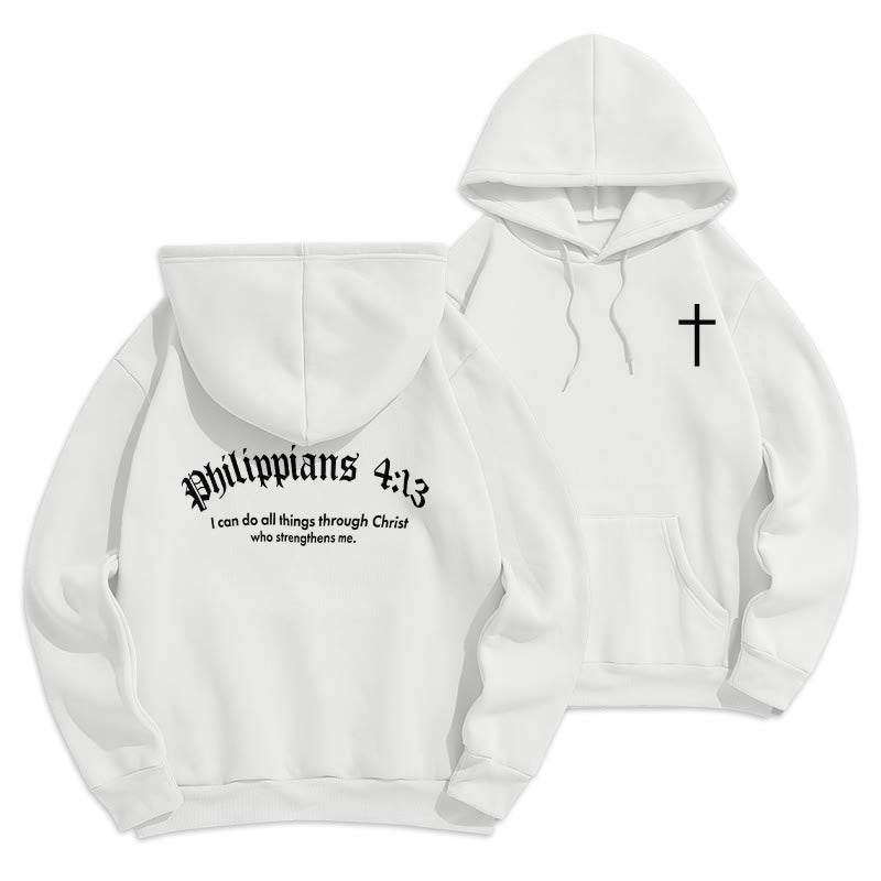 Christianartworkshop Quotation Style Bold Faith in Philippians 413 Fleece Lined Polyester Hoodie - White - 2XL - image 1