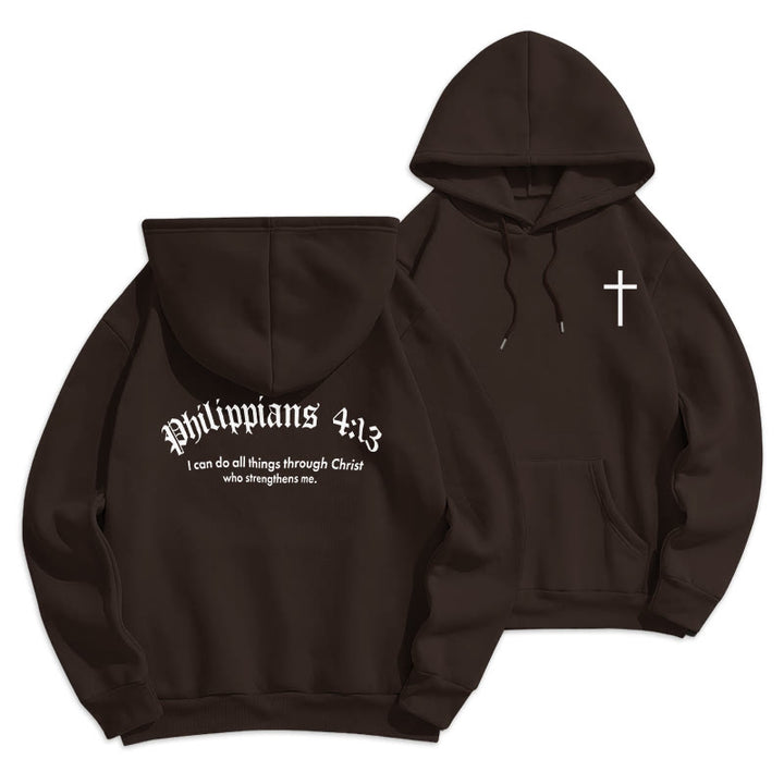 Christianartworkshop Quotation Style Bold Faith in Philippians 413 Fleece Lined Polyester Hoodie - Brown - 2XL - image 6