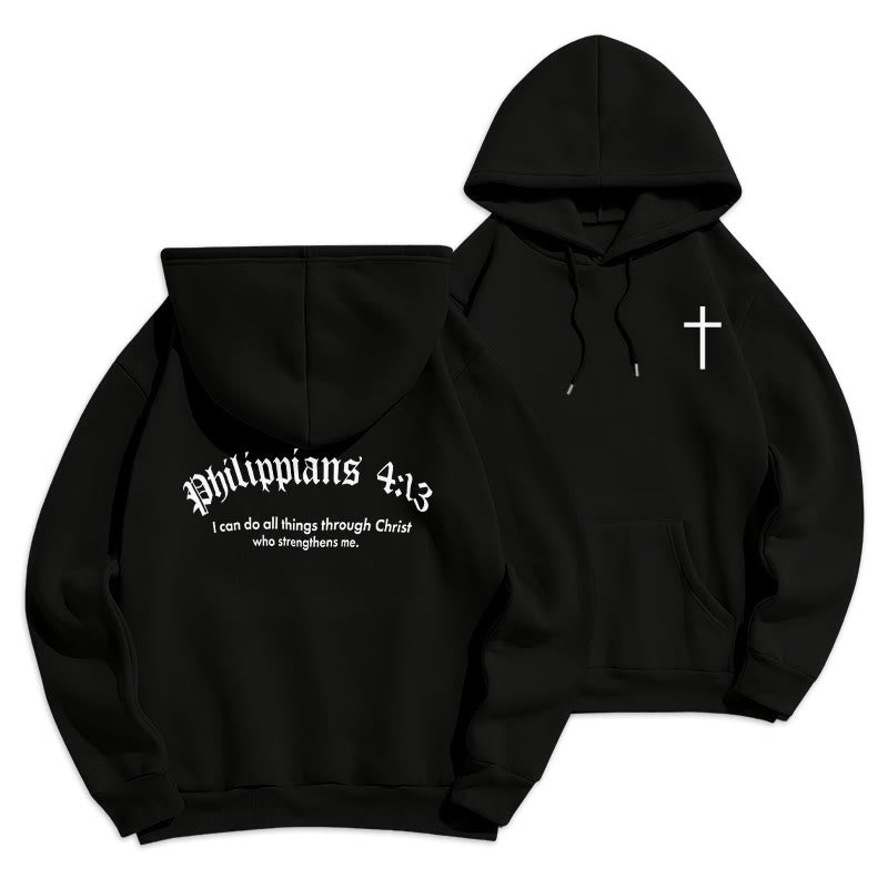 Christianartworkshop Quotation Style Bold Faith in Philippians 413 Fleece Lined Polyester Hoodie - Black - 2XL - image 7