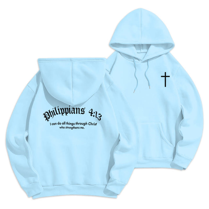 Christianartworkshop Quotation Style Bold Faith in Philippians 413 Fleece Lined Polyester Hoodie - Blue - 2XL - image 8
