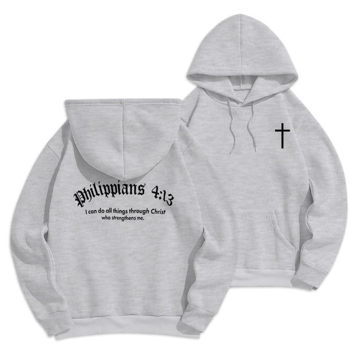 Christianartworkshop Quotation Style Bold Faith in Philippians 413 Fleece Lined Polyester Hoodie - Grey - 2XL - image 3