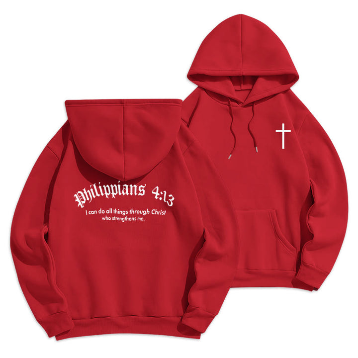 Christianartworkshop Quotation Style Bold Faith in Philippians 413 Fleece Lined Polyester Hoodie - Red - 2XL - image 7