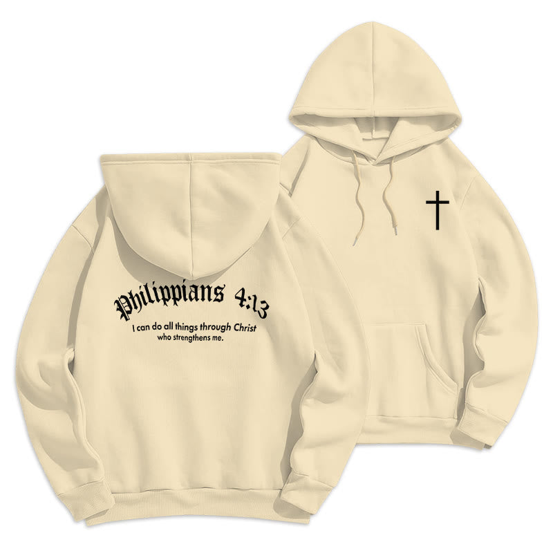 Christianartworkshop Quotation Style Bold Faith in Philippians 413 Fleece Lined Polyester Hoodie - Beige - 2XL - image 9
