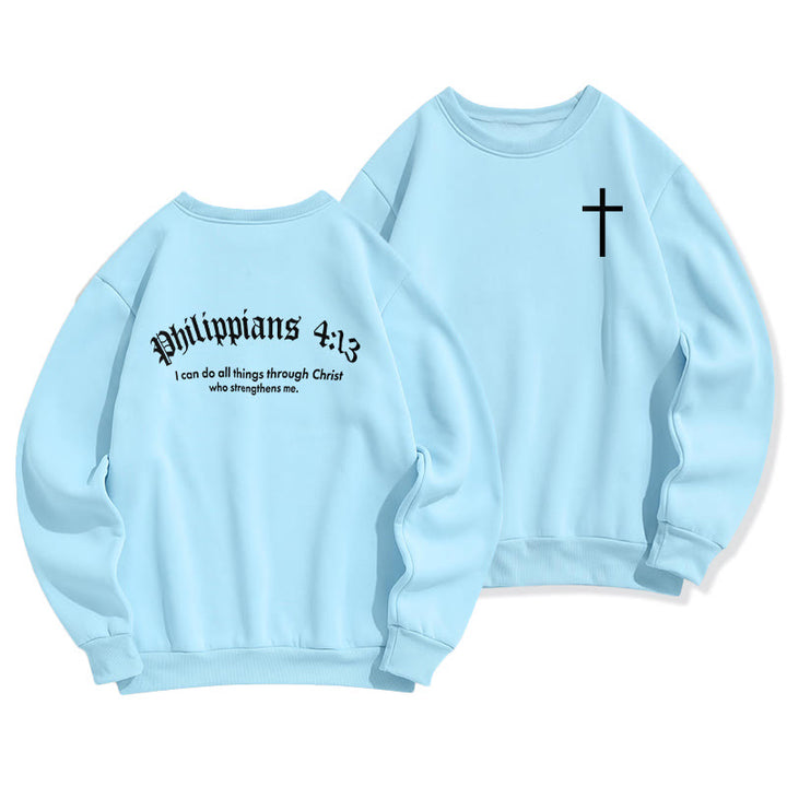 Christianartworkshop Quotation Style Bold Faith in Philippians 413 Fleece Lined Polyester Sweatshirt - Blue - 2XL - image 3