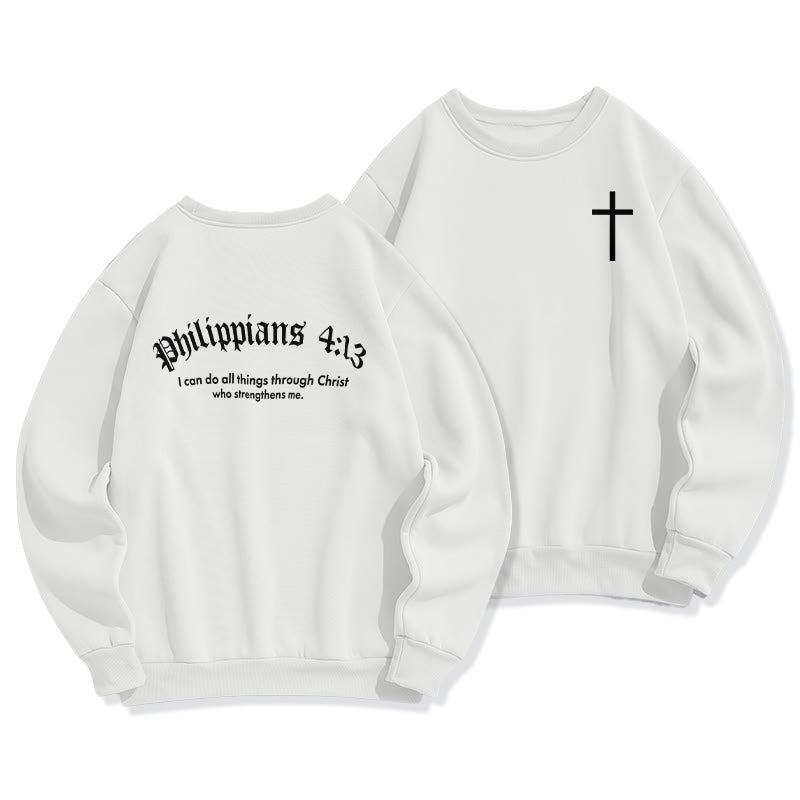 Christianartworkshop Quotation Style Bold Faith in Philippians 413 Fleece Lined Polyester Sweatshirt - White - 2XL - image 1