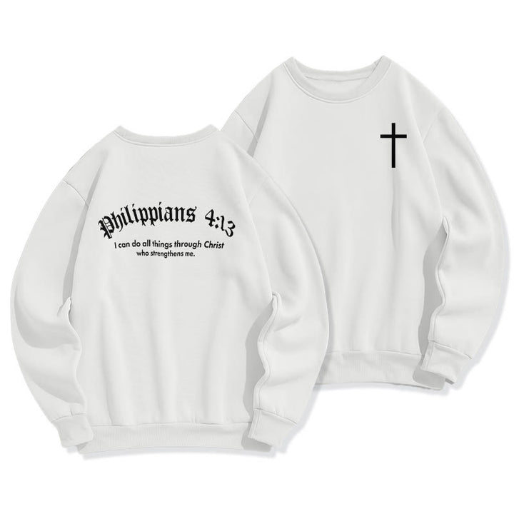 Christianartworkshop Quotation Style Bold Faith in Philippians 413 Fleece Lined Polyester Sweatshirt - White - 2XL - image 1