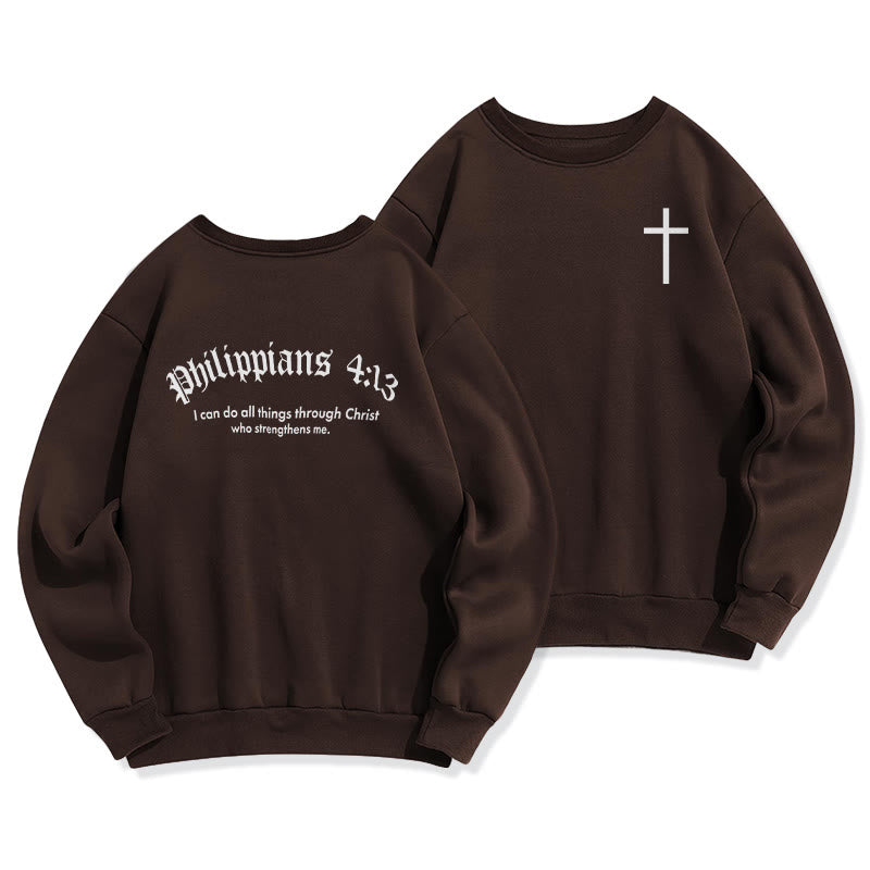 Christianartworkshop Quotation Style Bold Faith in Philippians 413 Fleece Lined Polyester Sweatshirt - Brown - 2XL - image 6