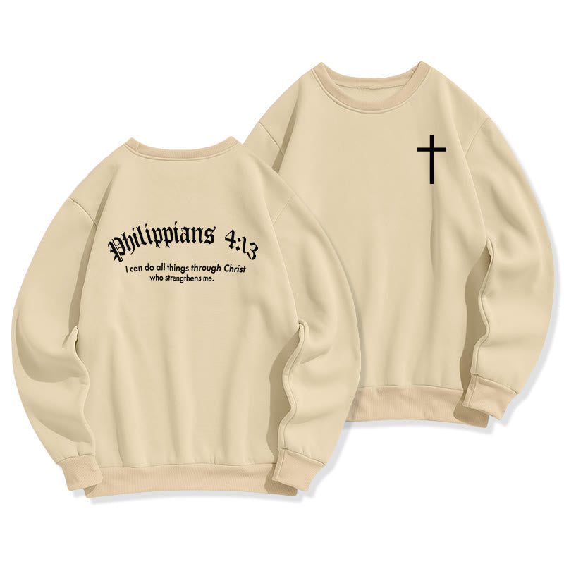 Christianartworkshop Quotation Style Bold Faith in Philippians 413 Fleece Lined Polyester Sweatshirt - Beige - 2XL - image 5