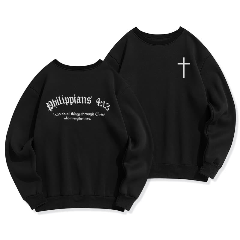 Christianartworkshop Quotation Style Bold Faith in Philippians 413 Fleece Lined Polyester Sweatshirt - Black - 2XL - image 4