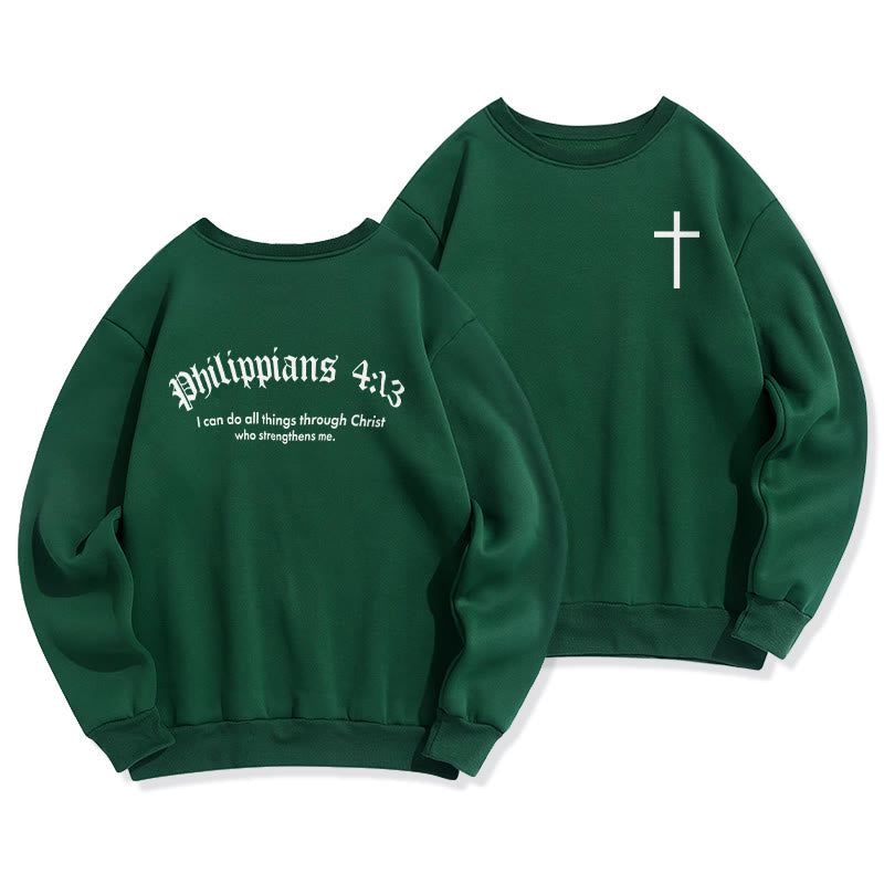 Christianartworkshop Quotation Style Bold Faith in Philippians 413 Fleece Lined Polyester Sweatshirt - Green - 2XL - image 7