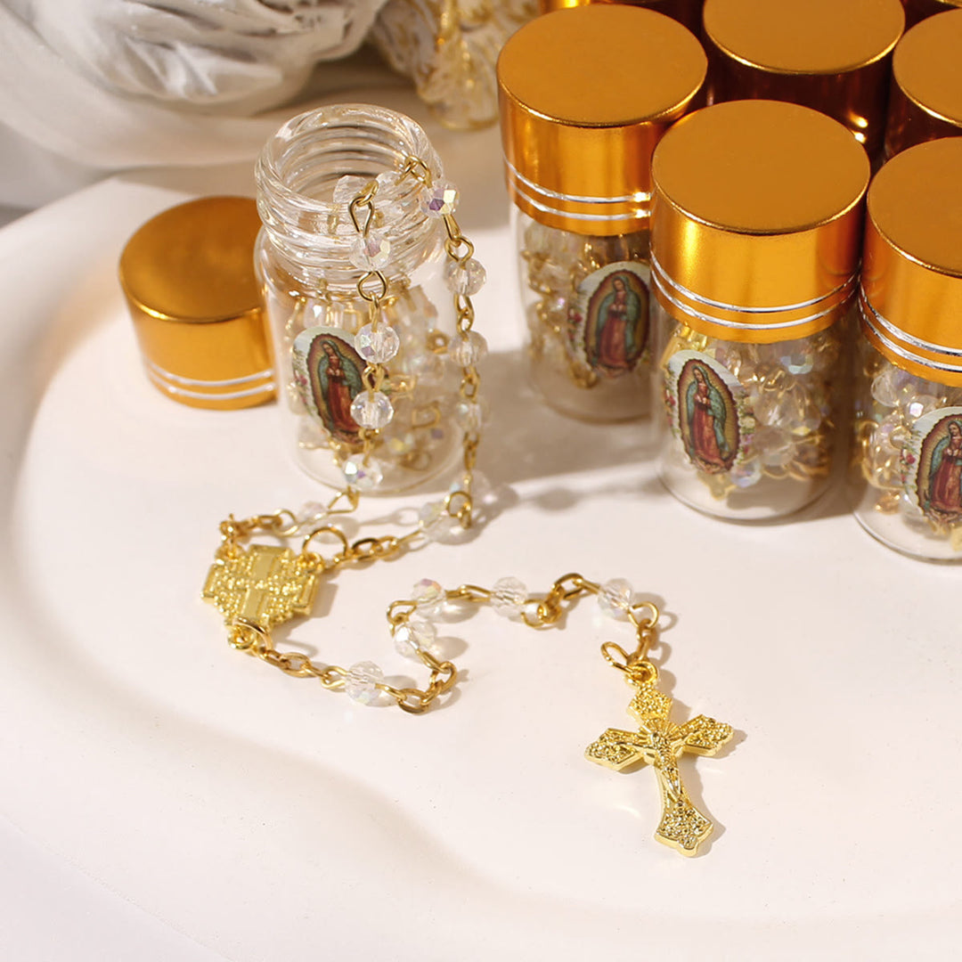 Christianartworkshop Sparkling Crystal Beads Jerusalem Cross Rosary with Our Lady Glass Bottle - Our Lady & Crucifix - image 1