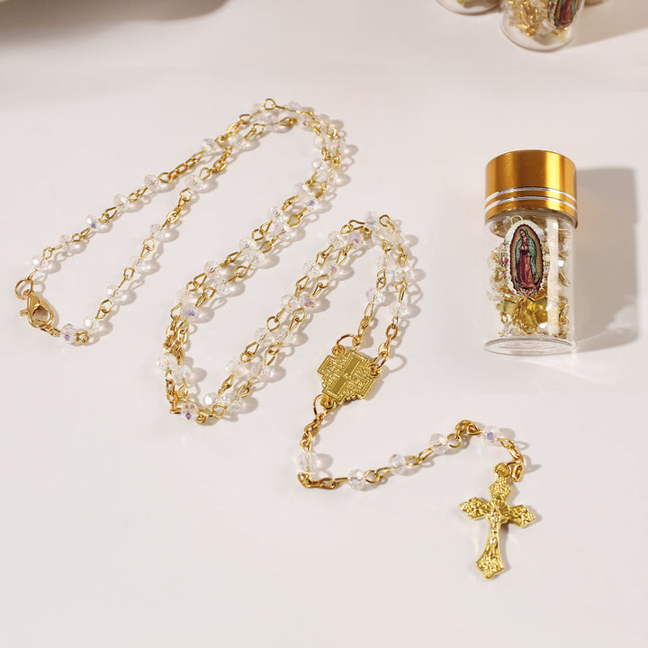 FREE Today: Sparkling Crystal Beads Jerusalem Cross Rosary with Our Lady Glass Bottle - image 3