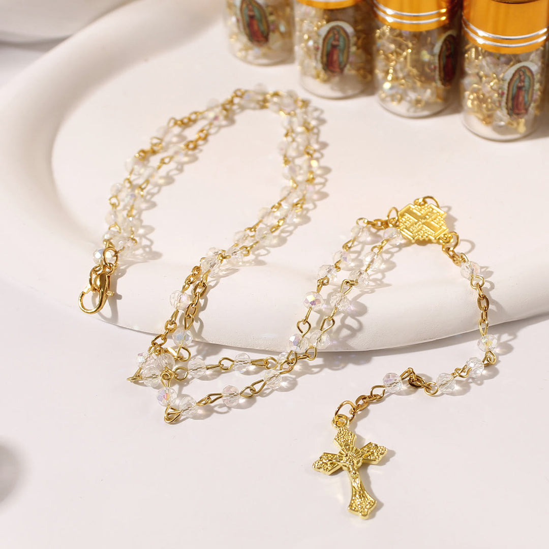 Christianartworkshop Sparkling Crystal Beads Jerusalem Cross Rosary with Our Lady Glass Bottle - image 2