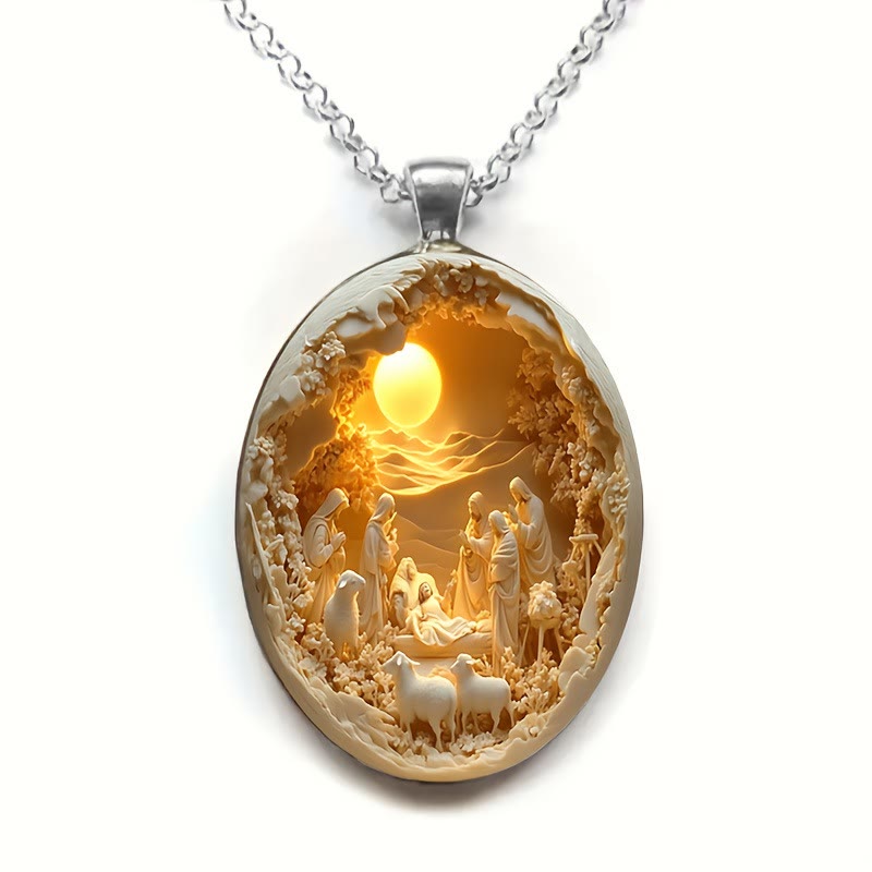 Christianartworkshop Simulated 3D Design Glass Nativity Scene Pendant Necklace - Nativity Scene - image 1