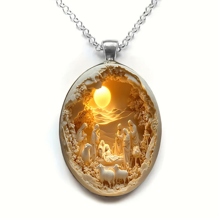 Christianartworkshop Simulated 3D Design Glass Nativity Scene Pendant Necklace - Nativity Scene - image 1