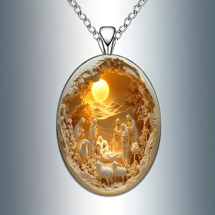 Christianartworkshop Simulated 3D Design Glass Nativity Scene Pendant Necklace - image 4