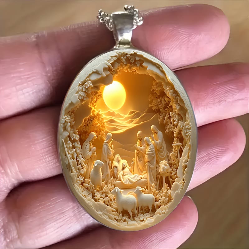 Christianartworkshop Simulated 3D Design Glass Nativity Scene Pendant Necklace - image 2
