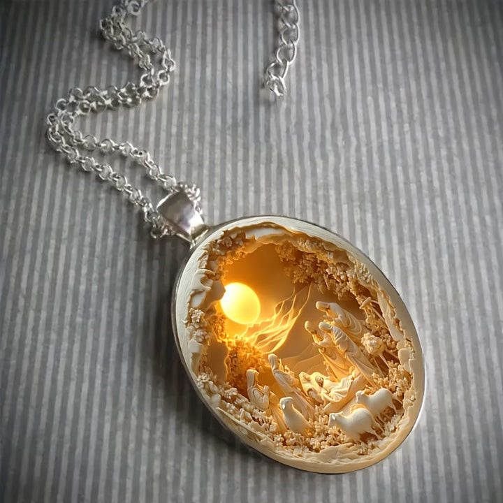 Christianartworkshop Simulated 3D Design Glass Nativity Scene Pendant Necklace - image 3